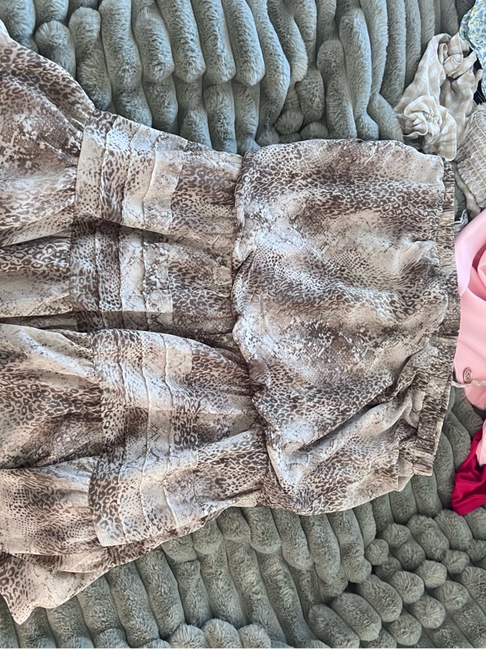 Urban Outfitters Beige and Taupe Animal Print Strapless Dress